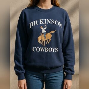 Dickinson Cowboys Sweatshirt Navy Blue Western Graphic Crewneck Unisex Size L Gi